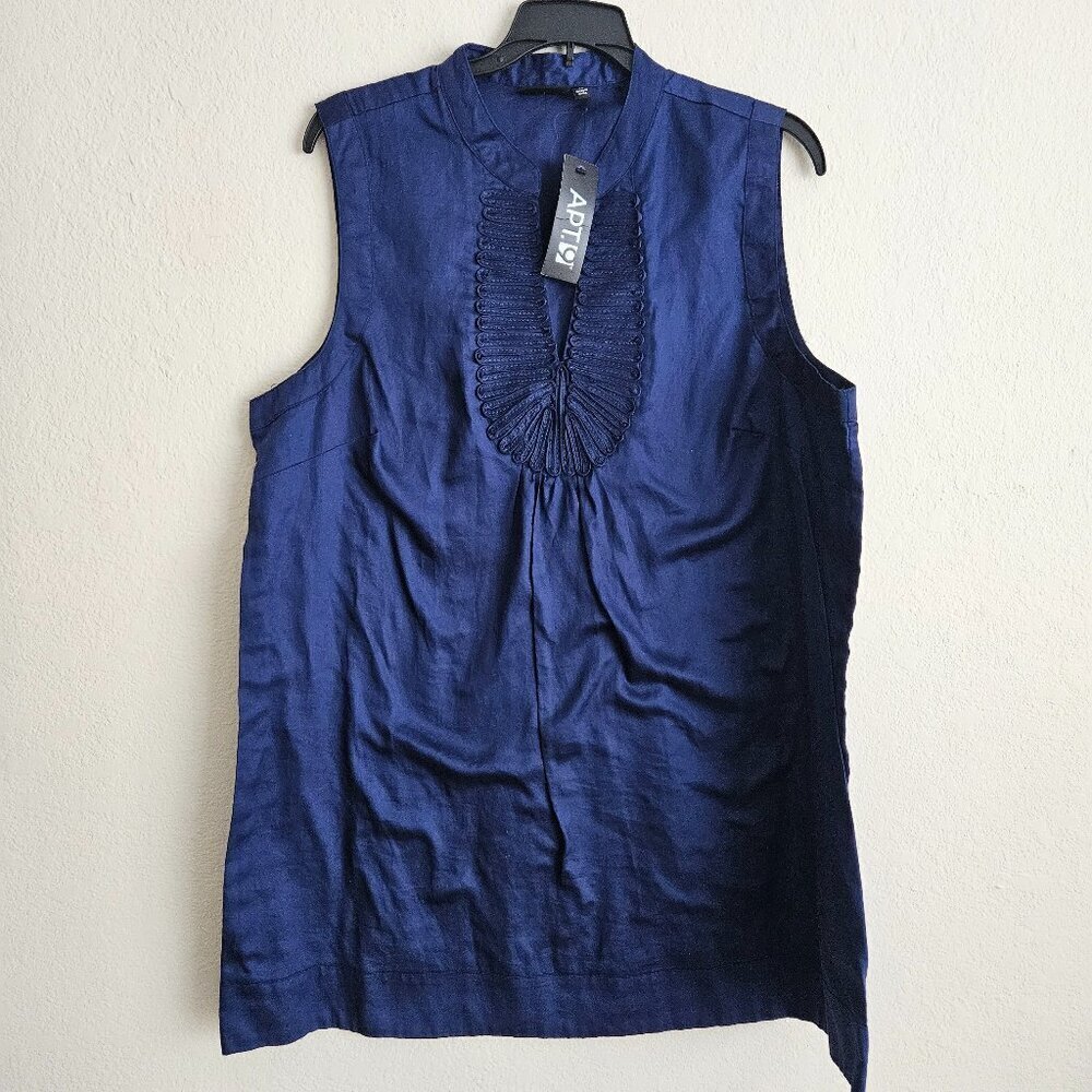 Apt. 9 Navy Blue Sleeveless Tunic with Pleated Bib